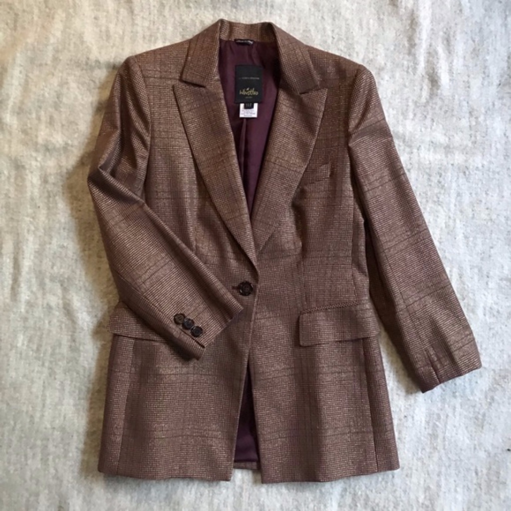 Whistles Metallic Bronze Plaid Blazer
